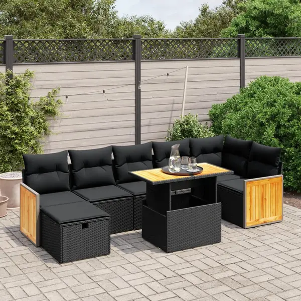 Gossi set mobilier de gradina cu perne, 8 piese, negru, poliratan