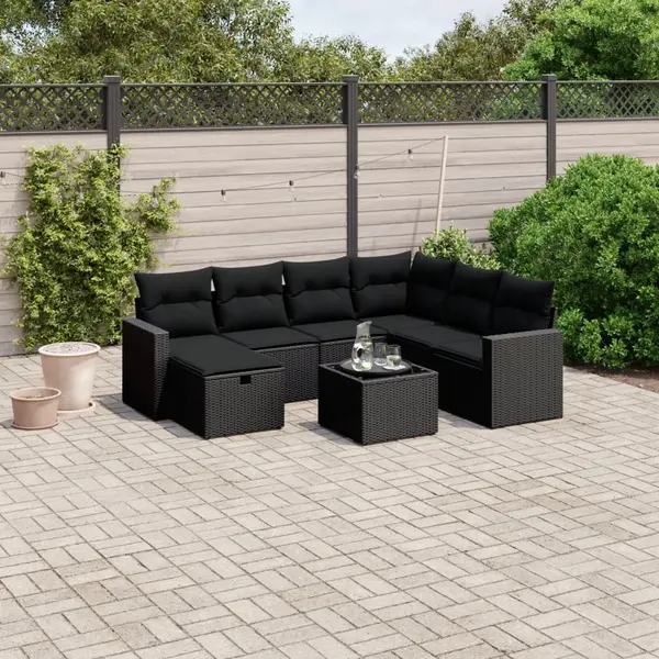 Gossi set mobilier de gradina cu perne, 8 piese, negru, poliratan