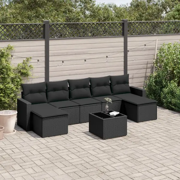 Gossi set mobilier de gradina cu perne, 8 piese, negru, poliratan