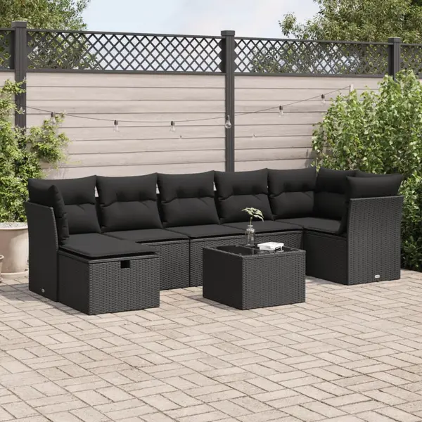Gossi set mobilier de gradina cu perne, 8 piese, negru, poliratan