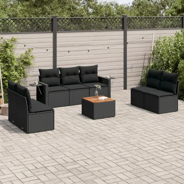 Gossi set mobilier de gradina cu perne, 8 piese, negru, poliratan