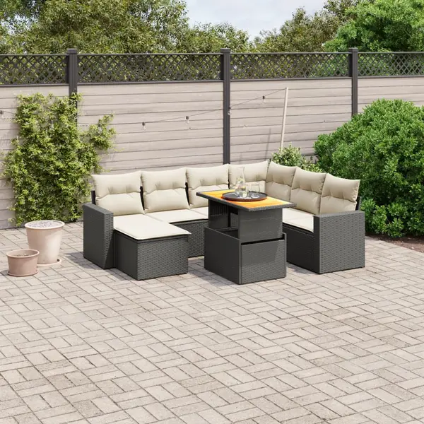 Gossi set mobilier de gradina cu perne, 8 piese, negru, poliratan