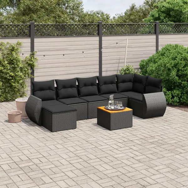 Gossi set mobilier de gradina cu perne, 8 piese, negru, poliratan