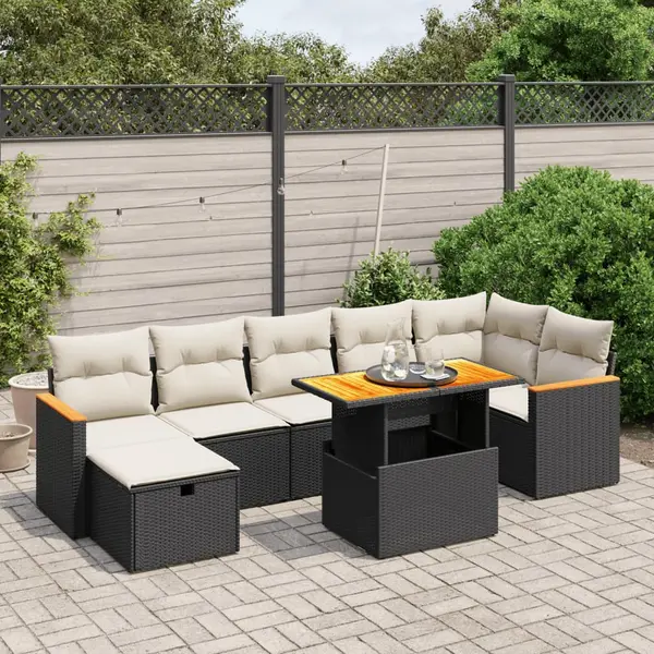 Gossi set mobilier de gradina cu perne, 8 piese, negru, poliratan