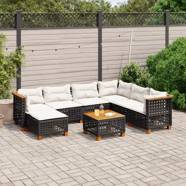 Gossi set mobilier de gradina cu perne, 8 piese, negru, poliratan