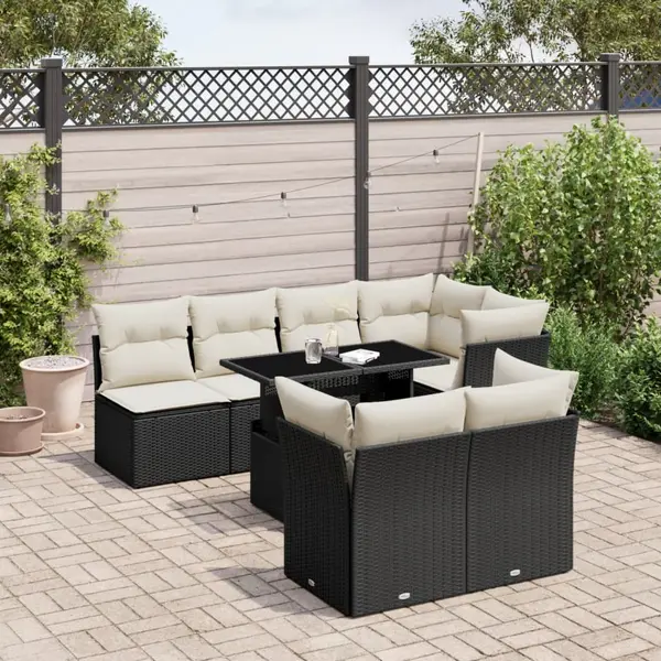 Gossi set mobilier de gradina cu perne, 8 piese, negru, poliratan