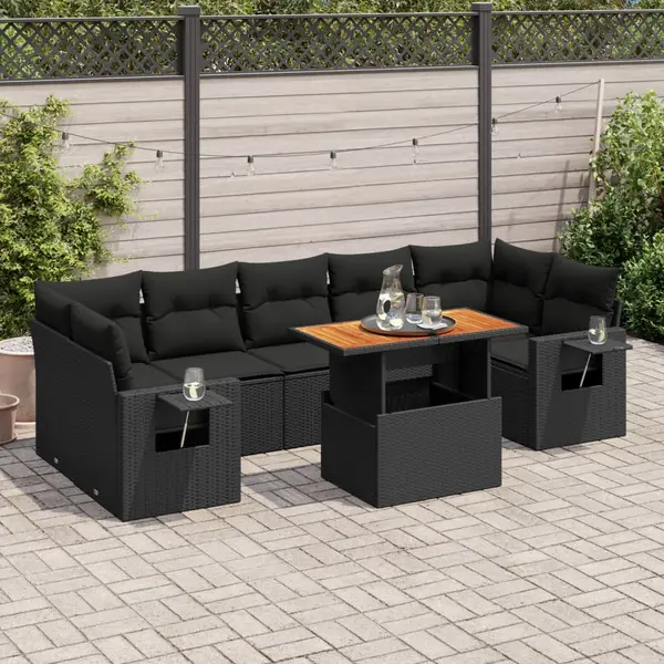 Gossi set mobilier de gradina cu perne, 8 piese, negru, poliratan