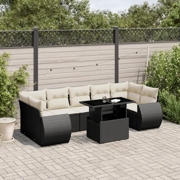 Gossi set mobilier de gradina cu perne, 8 piese, negru, poliratan