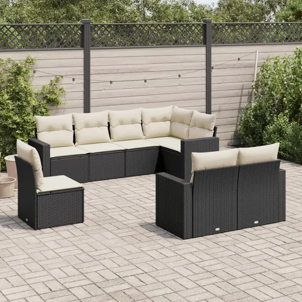 Gossi set mobilier de gradina cu perne, 8 piese, negru, poliratan