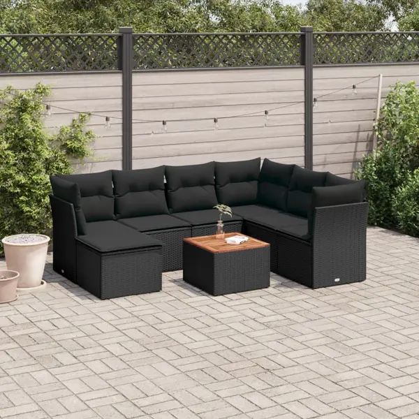 Gossi set mobilier de gradina cu perne, 8 piese, negru, poliratan