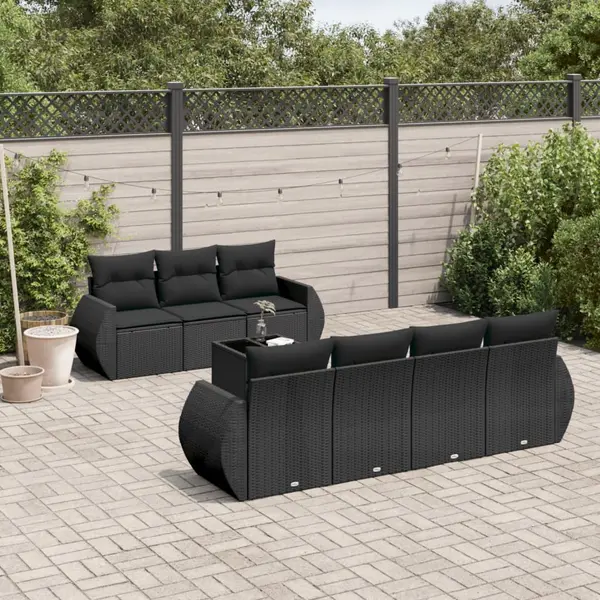 Gossi set mobilier de gradina cu perne, 8 piese, negru, poliratan
