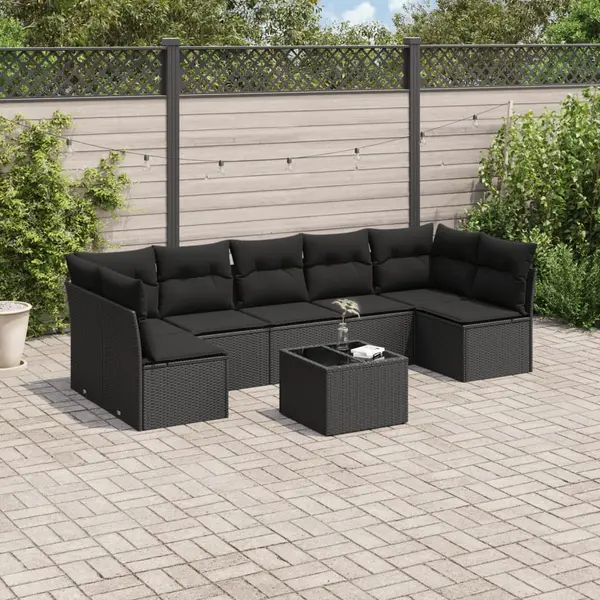 Gossi set mobilier de gradina cu perne, 8 piese, negru, poliratan