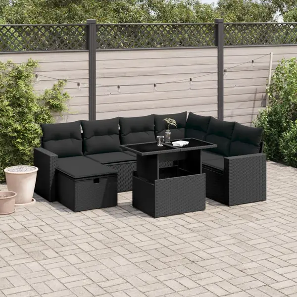 Gossi set mobilier de gradina cu perne, 8 piese, negru, poliratan