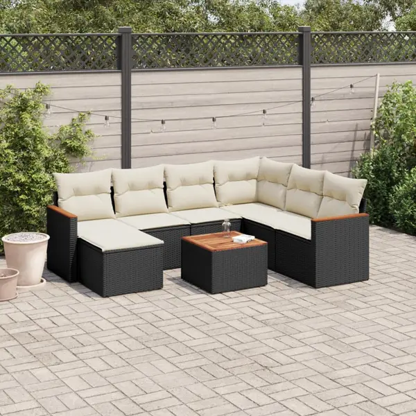 Gossi set mobilier de gradina cu perne, 8 piese, negru, poliratan