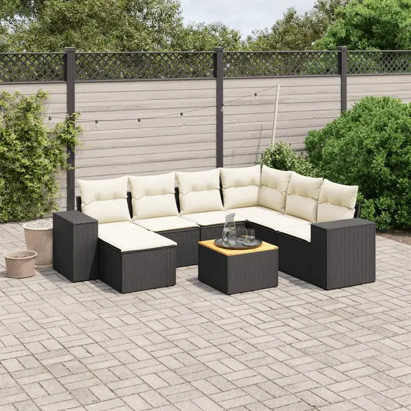 Gossi set mobilier de gradina cu perne, 8 piese, negru, poliratan
