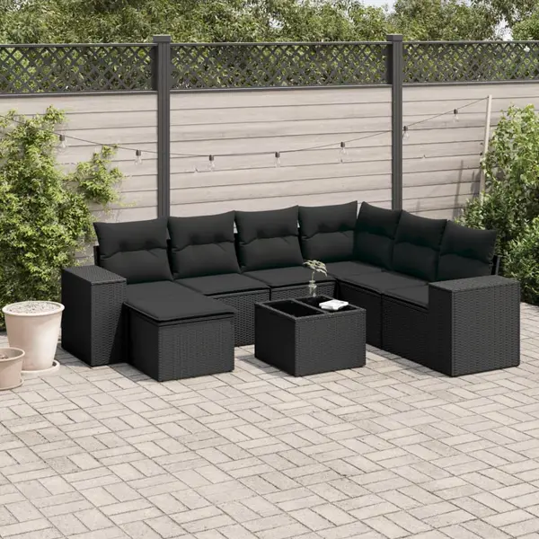 Gossi set mobilier de gradina cu perne, 8 piese, negru, poliratan