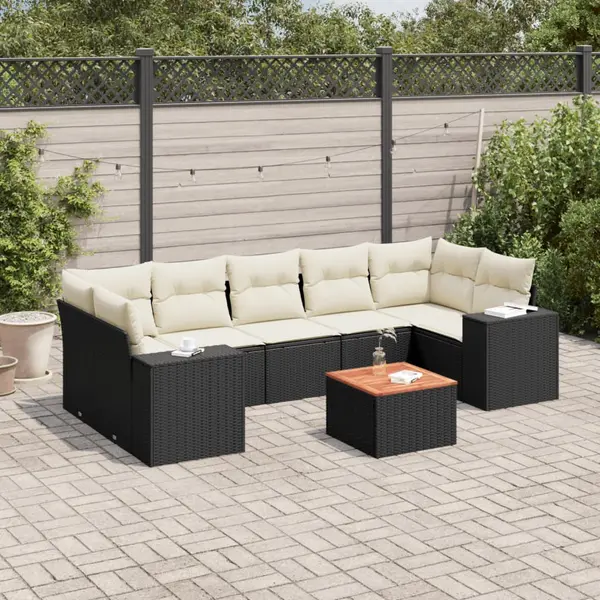 Gossi set mobilier de gradina cu perne, 8 piese, negru, poliratan