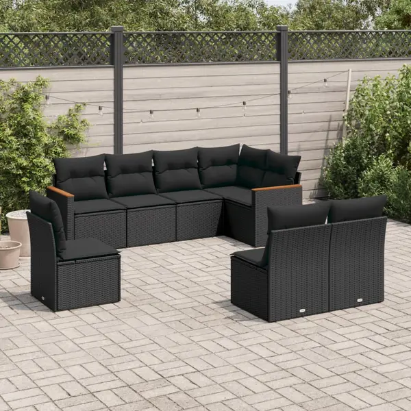 Gossi set mobilier de gradina cu perne, 8 piese, negru, poliratan