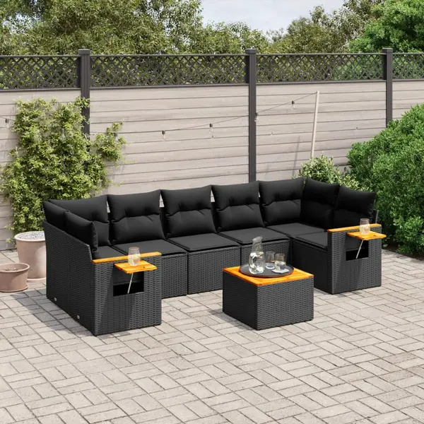 Gossi set mobilier de gradina cu perne, 8 piese, negru, poliratan