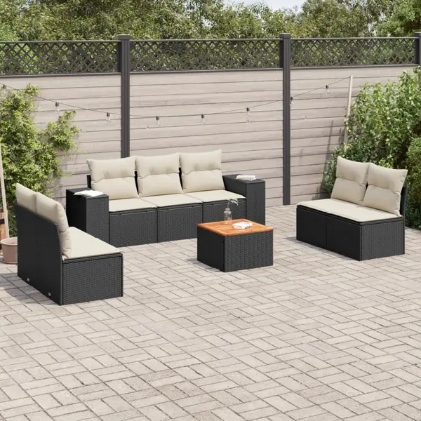 Gossi set mobilier de gradina cu perne, 8 piese, negru, poliratan