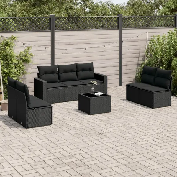 Gossi set mobilier de gradina cu perne, 8 piese, negru, poliratan