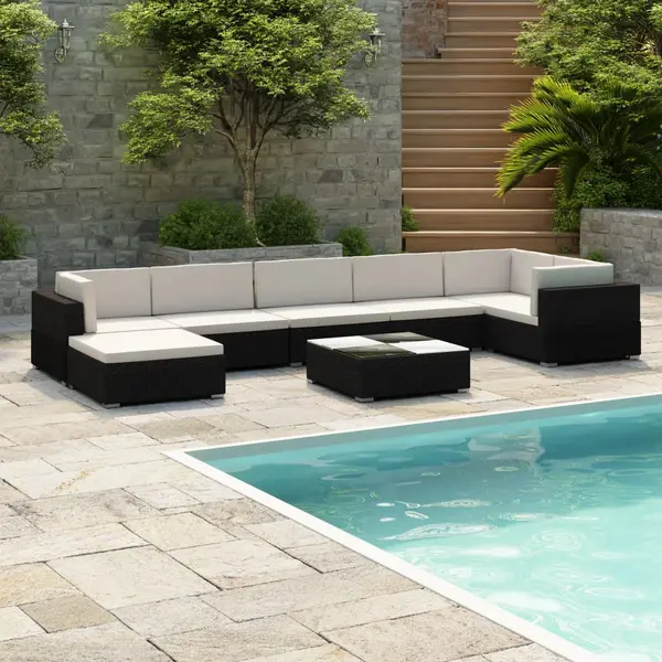 Gossi set mobilier de gradina cu perne, 8 piese, negru, poliratan