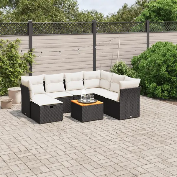 Gossi set mobilier de gradina cu perne, 8 piese, negru, poliratan