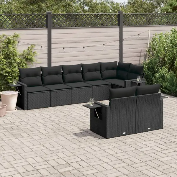 Gossi set mobilier de gradina cu perne, 8 piese, negru, poliratan