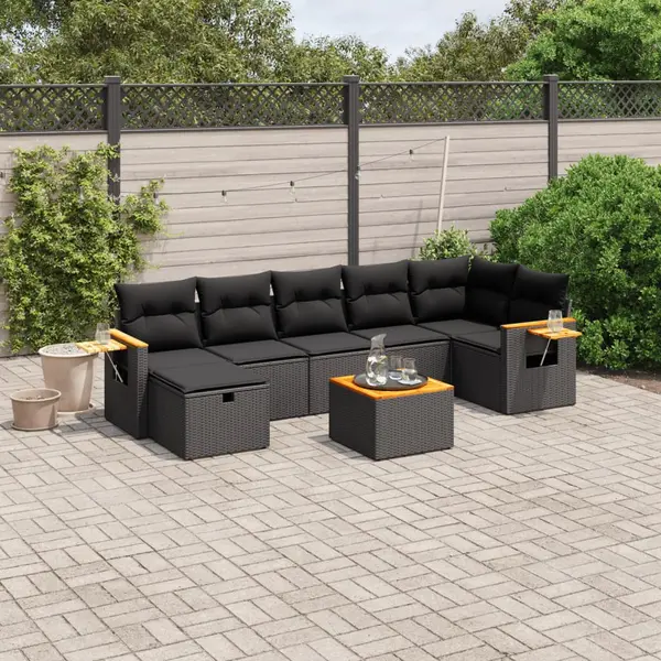 Gossi set mobilier de gradina cu perne, 8 piese, negru, poliratan