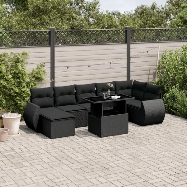 Gossi set mobilier de gradina cu perne, 8 piese, negru, poliratan
