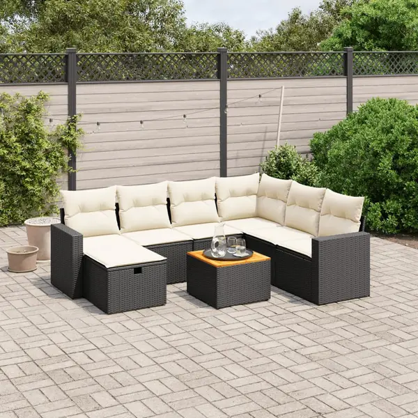 Gossi set mobilier de gradina cu perne, 8 piese, negru, poliratan