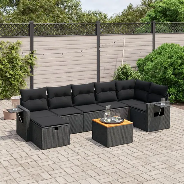 Gossi set mobilier de gradina cu perne, 8 piese, negru, poliratan