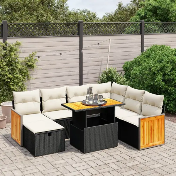 Gossi set mobilier de gradina cu perne, 8 piese, negru, poliratan