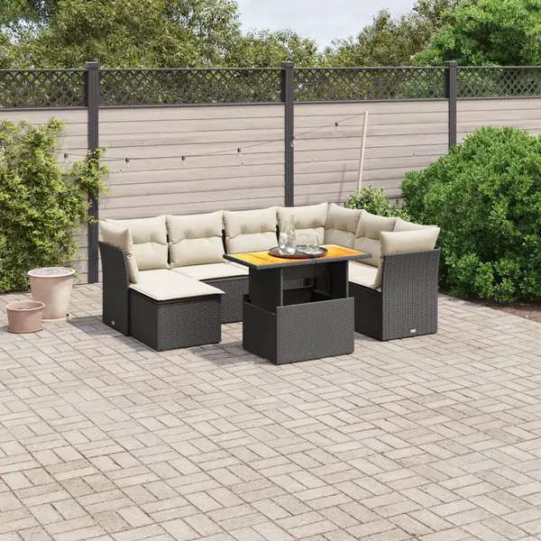 Gossi set mobilier de gradina cu perne, 8 piese, negru, poliratan