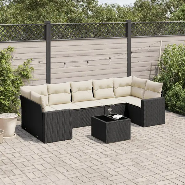 Gossi set mobilier de gradina cu perne, 8 piese, negru, poliratan