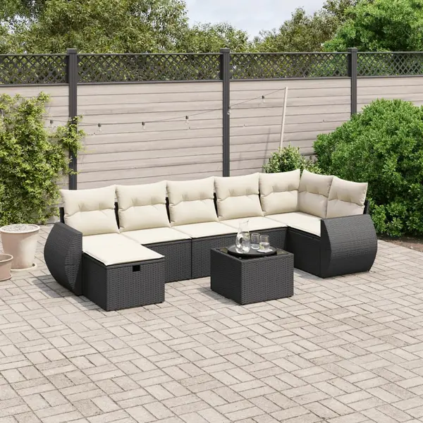 Gossi set mobilier de gradina cu perne, 8 piese, negru, poliratan