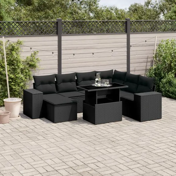 Gossi set mobilier de gradina cu perne, 8 piese, negru, poliratan