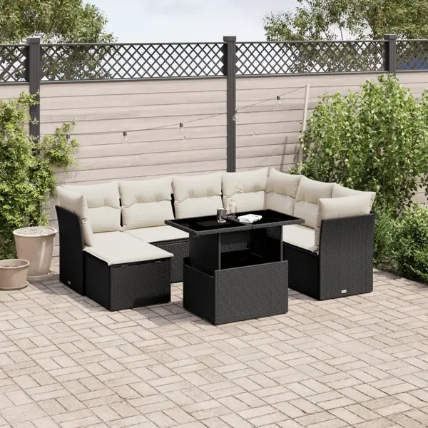 Gossi set mobilier de gradina cu perne, 8 piese, negru, poliratan