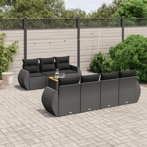 Gossi set mobilier de gradina cu perne, 8 piese, negru, poliratan