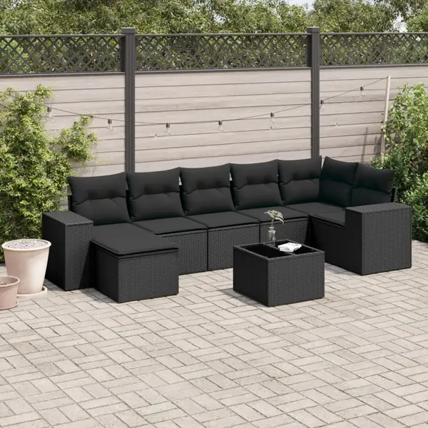 Gossi set mobilier de gradina cu perne, 8 piese, negru, poliratan