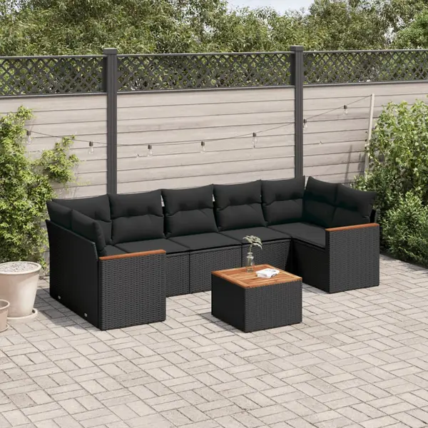 Gossi set mobilier de gradina cu perne, 8 piese, negru, poliratan