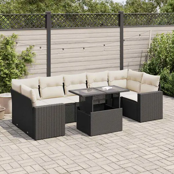 Gossi set mobilier de gradina cu perne, 8 piese, negru, poliratan