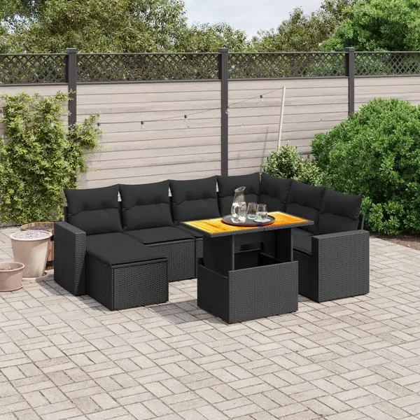 Gossi set mobilier de gradina cu perne, 8 piese, negru, poliratan