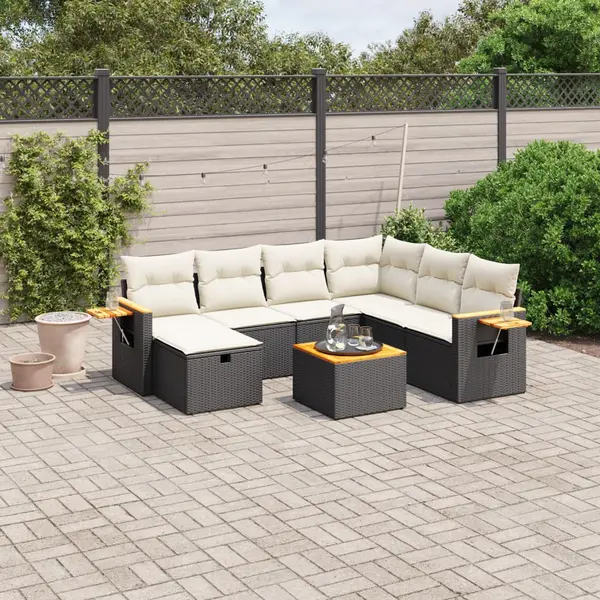 Gossi set mobilier de gradina cu perne, 8 piese, negru, poliratan