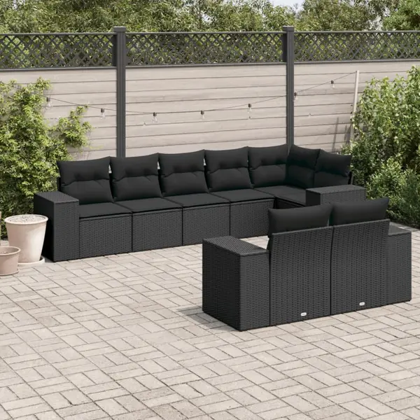 Gossi set mobilier de gradina cu perne, 8 piese, negru, poliratan