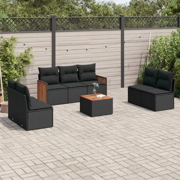 Gossi set mobilier de gradina cu perne, 8 piese, negru, poliratan