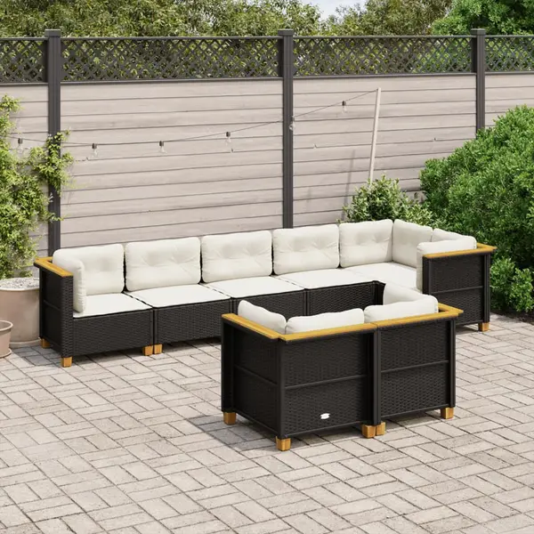 Gossi set mobilier de gradina cu perne, 8 piese, negru, poliratan