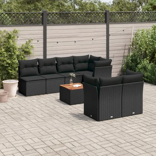 Gossi set mobilier de gradina cu perne, 8 piese, negru, poliratan