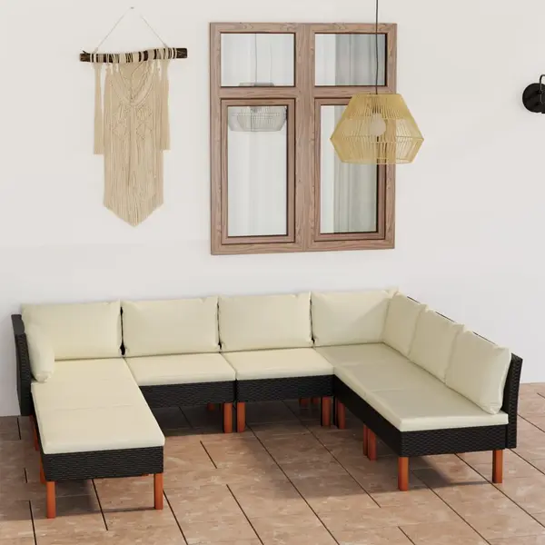 Gossi set mobilier de gradina cu perne, 8 piese, negru, poliratan