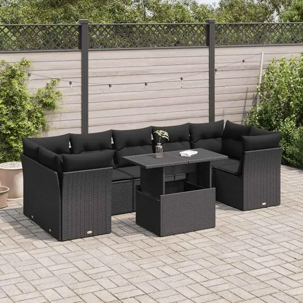 Gossi set mobilier de gradina cu perne, 8 piese, negru, poliratan